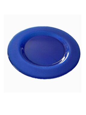 2 Cobalt Blue Glass Dinner Plates Etched Textured Underside Rare Vintage EC